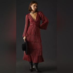 Cecilia Prado Maxi Dress | 2X | Deep V, Bell Sleeves, Tiered Skirt